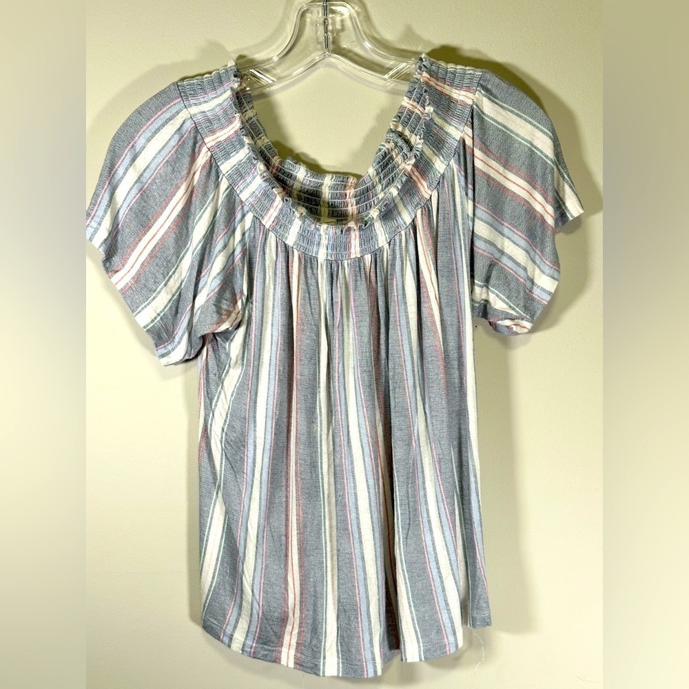 American Eagle Off Shoulder Striped Linen Top